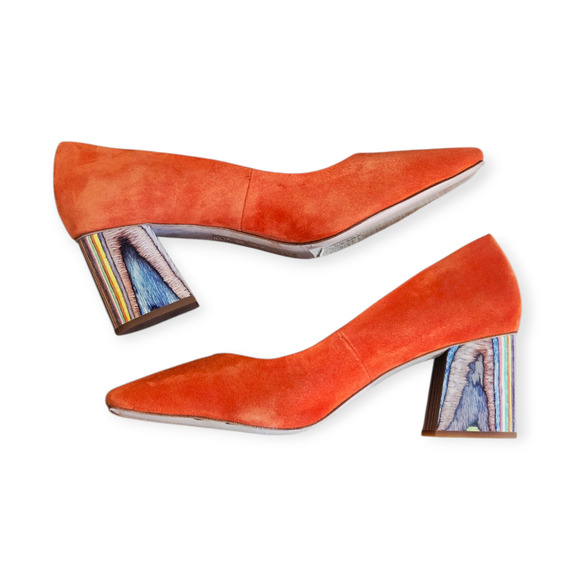 Charlotte Stone Orange Pink Chunky Rainbow Suede Heels Size 10 - Picture 2 of 8
